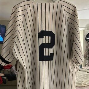 Russell Athletic White and Black Striped Baseball Jersey